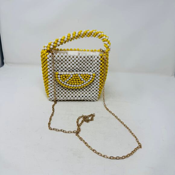Bouffants & Broken Hearts Lemon Beaded Bag Yellow White Fruit Purse Retro Summer - Picture 7 of 13